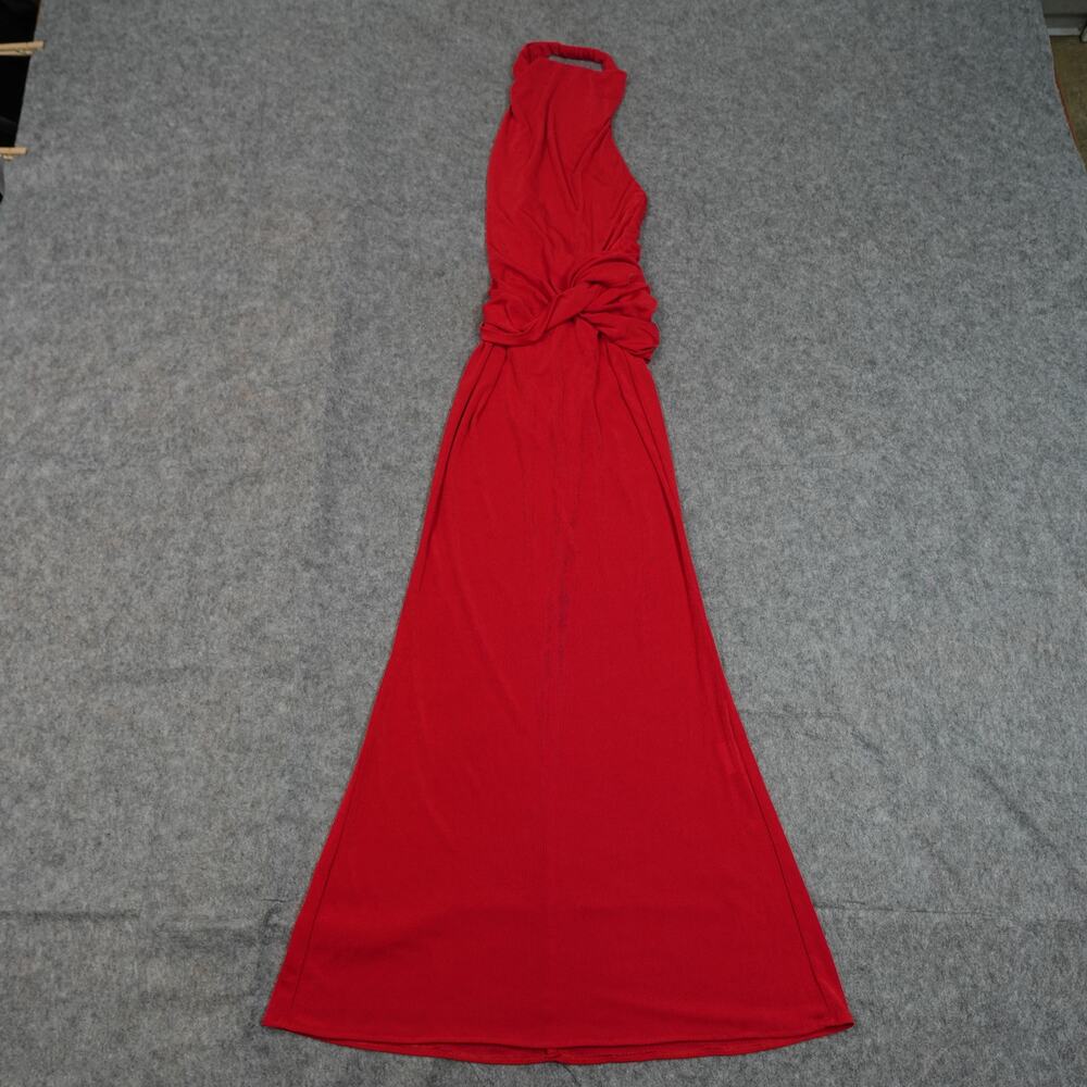 Katie May Dress Womens Small Leyla Red Slinky Gown Halter Knotted Open Back - Picture 3 of 12